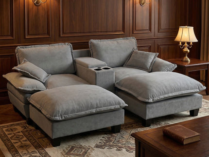 Modular Cloud Couch Sofa With Cup Holders & Storage, USB Port