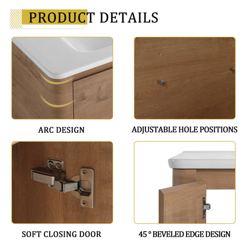 Freestanding Bathroom Vanity With Sink, 1 Small Storage Cabinet, Soft Close Door