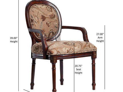 Bernice - Oval Back Chair With Floral Carvings - Brown / Beige Gray