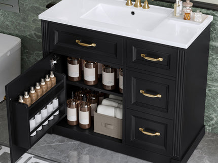 Modern Bathroom Vanity With Sink, 4 Drawers, Soft-Close Door, Adjustable Shelf
