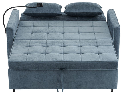 Pull-Out Sleeper Sofa With Reversible Backrest Cushion, Side Pockets, 2 USB Ports And A Phone Holder For Living Room