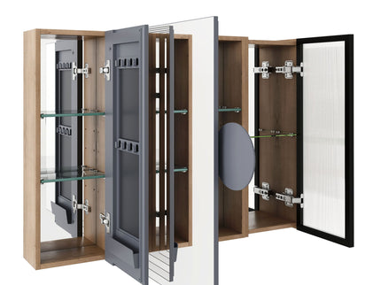 Wall Mounted Bathroom Mirror Cabinet With Soft Close Door, Adjustable Shelves - Imitative Oak