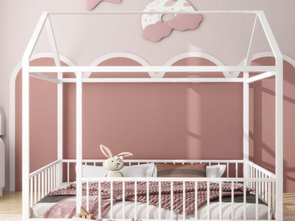 Metal Bed House Bed Frame With Fence