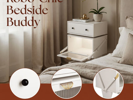 Robot LED Nightstand With 360° Rotating Drawer