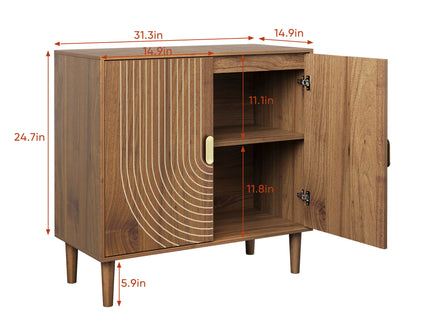 Buffet Cabinet With Line Groove Design, Sideboard Buffet Cabinet With Storage, Multifunctional Accent Cabinet For Living Room, Entryway, Hallway, Office, Kitchen - Brown