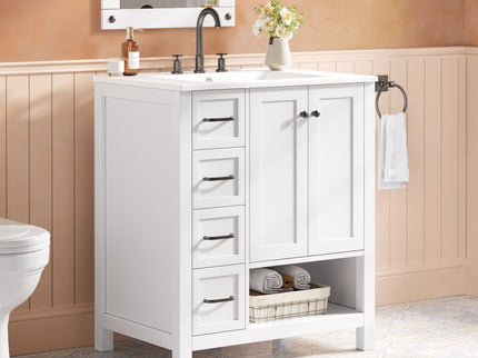 Bathroom Vanity With Sink Top, Bathroom Vanity Cabinet With 2 Doors And 2 Drawers, Open Shelf