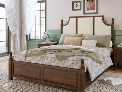 Farmhouse Platform Bed Frame & Tall Upholstered Headboard