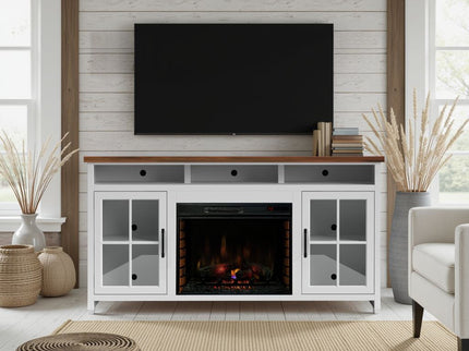 Fireplace TV Stand Console & Fixed Shelves