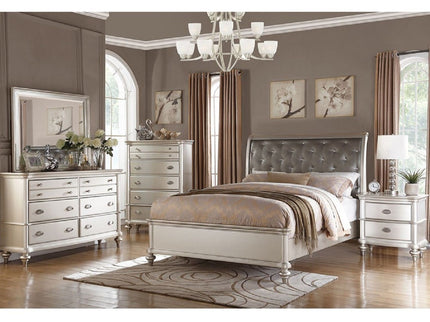 Bedroom Furniture Chest Of Drawers, 5 Drawer Storage - Champagne / Silver / Gray