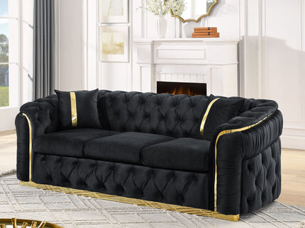 Button Tufted Couch With 2 Pillows, 3 Seater Luxury Chesterfield Sofa