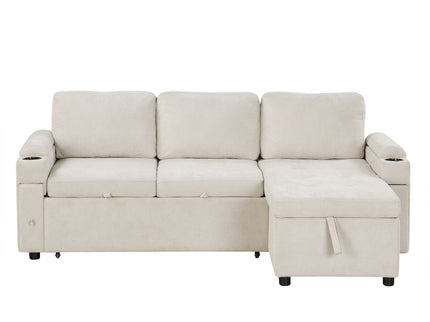 Convertible L Shaped Sofa Couch With Storage, Cup Holders, USB Ports