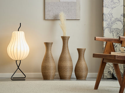 3 Piece Artificial Rattan Floor Vase Set Decorative Accent For Living Room, Hallway & Entryway, Ideal For Dried Or Silk Flower Arrangements - Beige