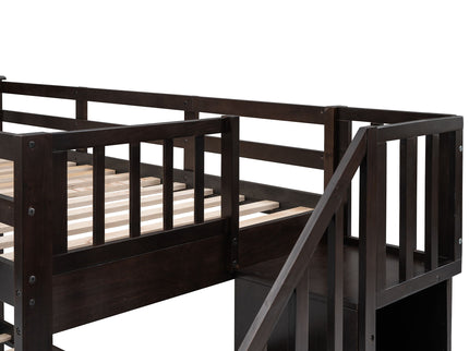 Stairway Bunk Bed With Storage And Guard Rail For Bedroom