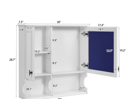 Wall Mounted Mirror Medicine Cabinet, Bathroom Storage With Doors And Open Shelves