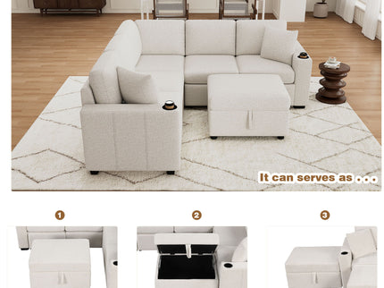 Sectional Sofa Convertible Pull-Out Sofa Bed With A Movable Storage Ottoman For Living Room