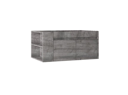 Floating Bathroom Vanity Cabinet, Soft Close Double Drawers, Open Side Storage, Wall Mounted, Cabinet Only