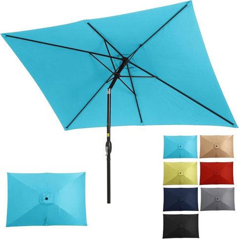 Rectangular Patio Umbrella With Crank Tilt, Polyester UV-Resistant Canopy