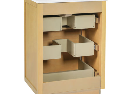Bathroom Vanity With Sink, Open Shelf & Closed Storage - Natural Wood