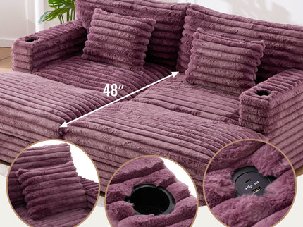 Oversized Double Chaise Lounge Sofa Bed With USB Ports And Cup Holders