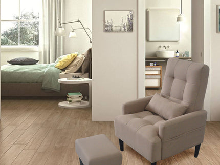 Living Room Sofa Single Chair And Ottoman, Modern Multi-Function Fabric Living Room Sofa Lounge Chair Bed And Stool. Soft Leisure Single Chair Adjustable Into 5 Angles With Sofa Bed