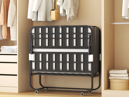 Twin Wide Folding Bed With Adjustable Headboard, Extra Long Rollaway For Tall People, Memory Foam Mattress - Black