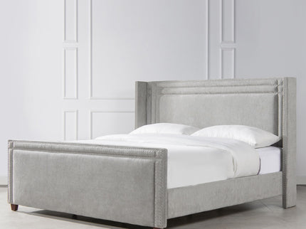 Elle - Wingback Upholstered King Bed - Silver Gray