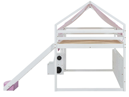 Loft Bed With House Shaped Frame And Tent