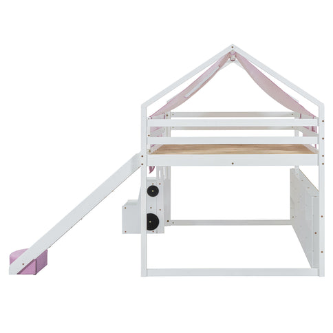 Loft Bed With House Shaped Frame And Tent