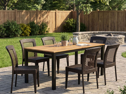 7 Piece Outdoor Dining Set With Table And 6 Chairs - Brown Multi