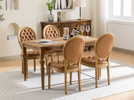 French Style Solid Wood Frame Antique Painting, Hand-Pulled Buckle Decoration Artificial Dining Chair With Nailhead Trim, Wood Legs