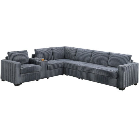 Modern Style L-Shape Sectional Set, USB Ports, Cup Holder