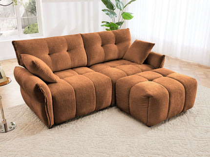 Sofa Set With Ottoman And Pillows, Textured, High Resilience Cushions