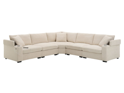 Convertible L Shaped Sectional Corner Couch With Armrest Storage Cup Holders USB Charger, Irregular Corner Oversized Comfy Modular Sofa