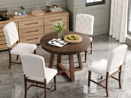 Dining Set With Leaf Round Table And 4 Upholstered Chairs