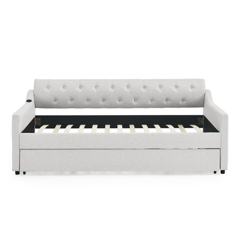 Size Upholstered Daybed With Trundle And USB Charging Armrest