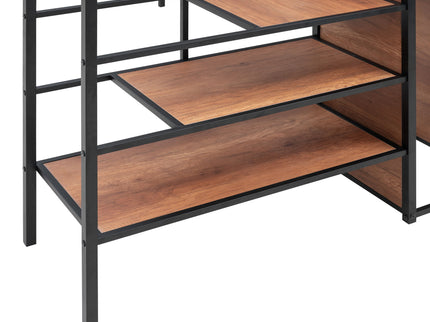 Loft Bed With Desk And Grid, Stylish Frame With Lateral Storage Ladder And Wardrobe