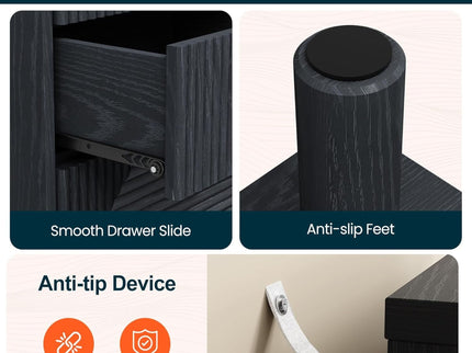 3 Drawer Nightstand - Black - Wood