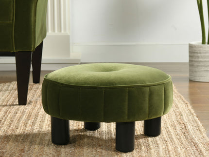 Riley - Round Footstool Ottoman - Olive Green