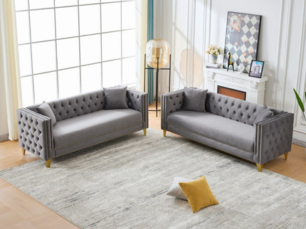 Deep Seat Sofa With Button Nailhead, Square Arm Couches