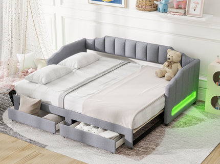 Extendable Daybed With LED Light And 2 Storage Drawers