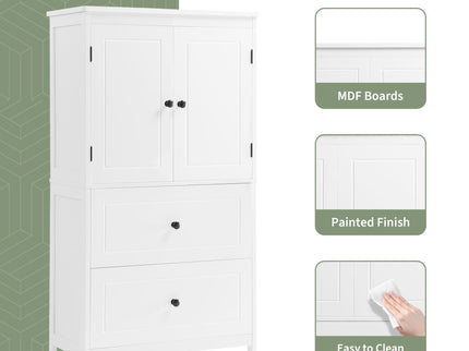 Bathroom Storage Cabinet With 2 Doors And Drawers, Adjustable Shelf