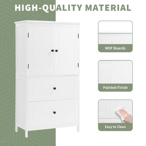Bathroom Storage Cabinet With 2 Doors And Drawers, Adjustable Shelf