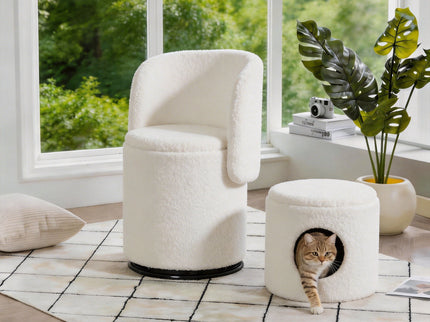 Barrel Chair & Built In Storage, 360° Swivel - Beige