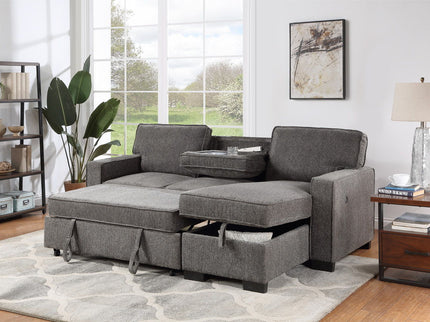 Estelle - Fabric Reversible Sleeper Sectional With Storage Chaise Drop-Down Table 2 Cup Holders And 2 USB Ports