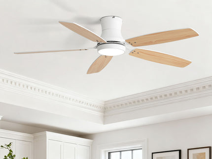 52" Flush Mount Ceiling Fan With Light, DC Motor, Remote Control, Dual Color