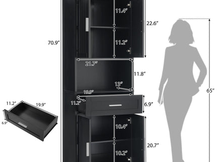 Freestanding Tall Bathroom Cabinet With Soft Close Doors And Adjustable Shelves