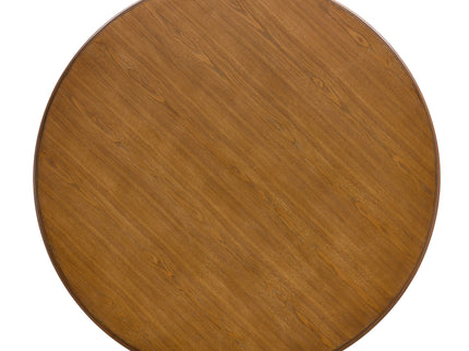 Mid Century Modern Round Dining Table With Metal Legs And Open Shelf