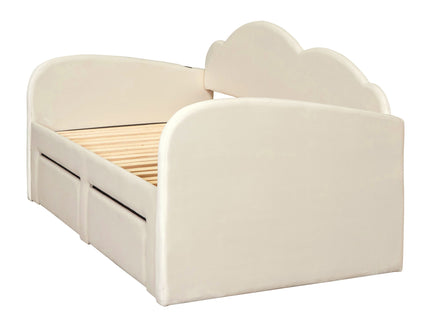 Upholstered Daybed With Cloud-Shaped Backrest, Trundle & 2 Drawers And USB Ports