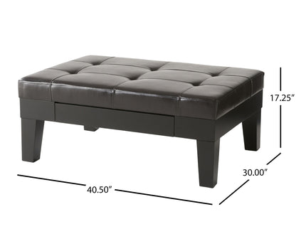 Chatham - Ottoman With Drawer Leather Storage Solution - Dark Coffee