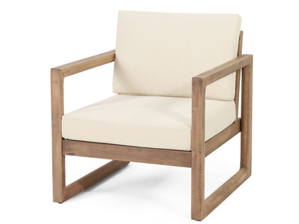 Outdoor Acacia Wood Patio Club Chair, Wood Patio Furniture, Waterproof Thick Cushion Deep Seating For Porch - Brown Wash / Beige